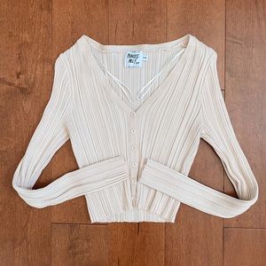Princess Polly Cropped Ribbed Knit Button Down Cardigan in Cream Size US S/M 🥯